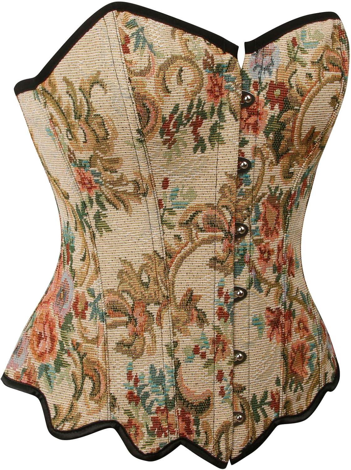 imageCharmian Womens Renaissance Retro Elegant Floral Lace Trim Overbust Corset TopMulticolored