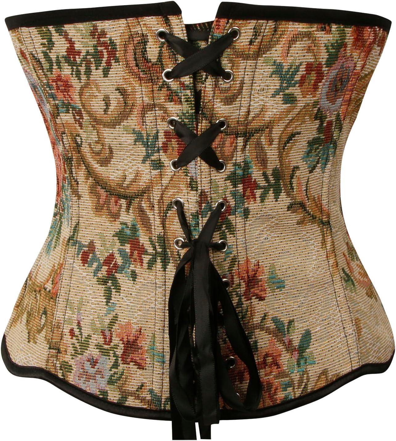 imageCharmian Womens Renaissance Retro Elegant Floral Lace Trim Overbust Corset TopMulticolored
