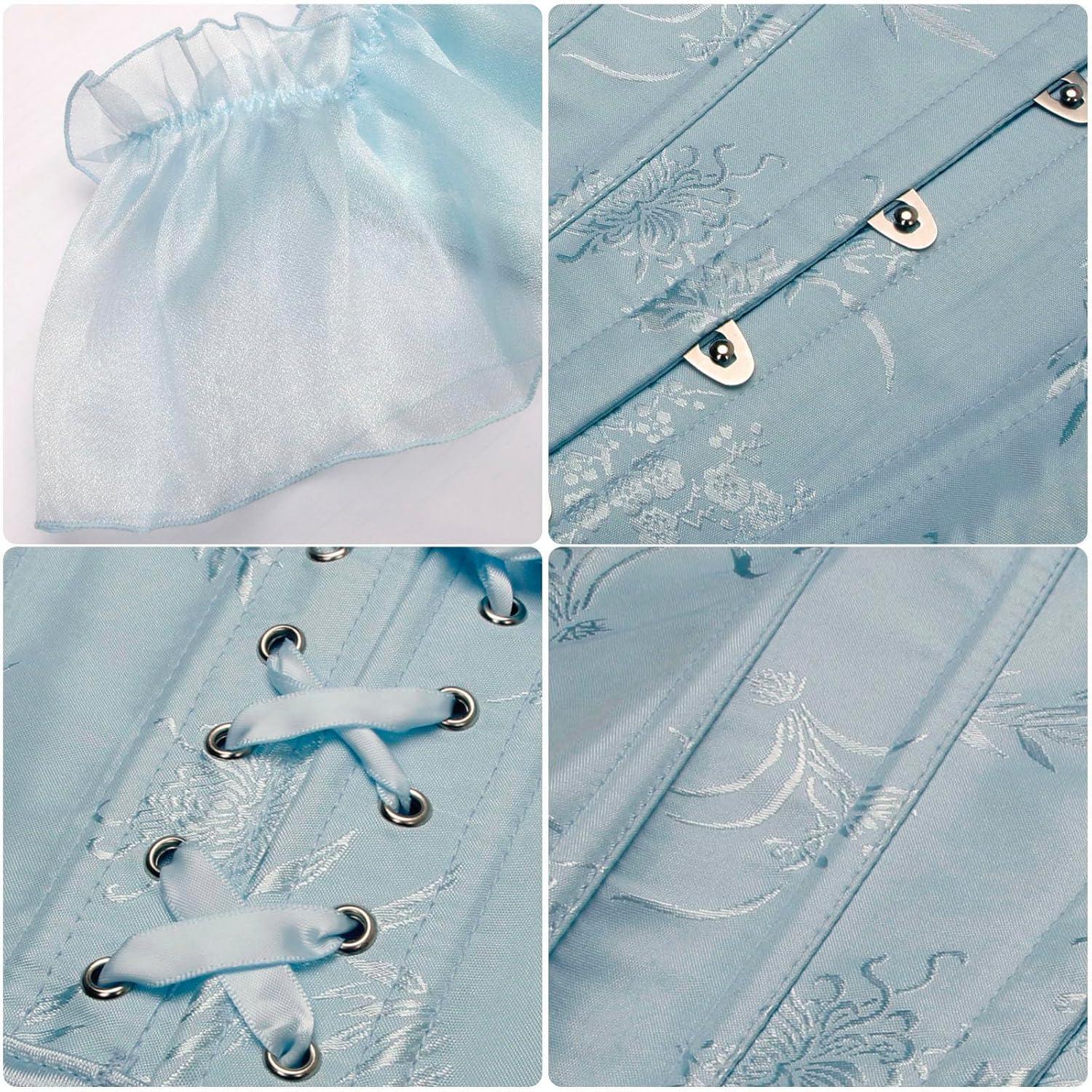 imageCharmian Womens Victorian Vintage Off Shoulder Ruffle Floral Lace Up Corset TopBlue