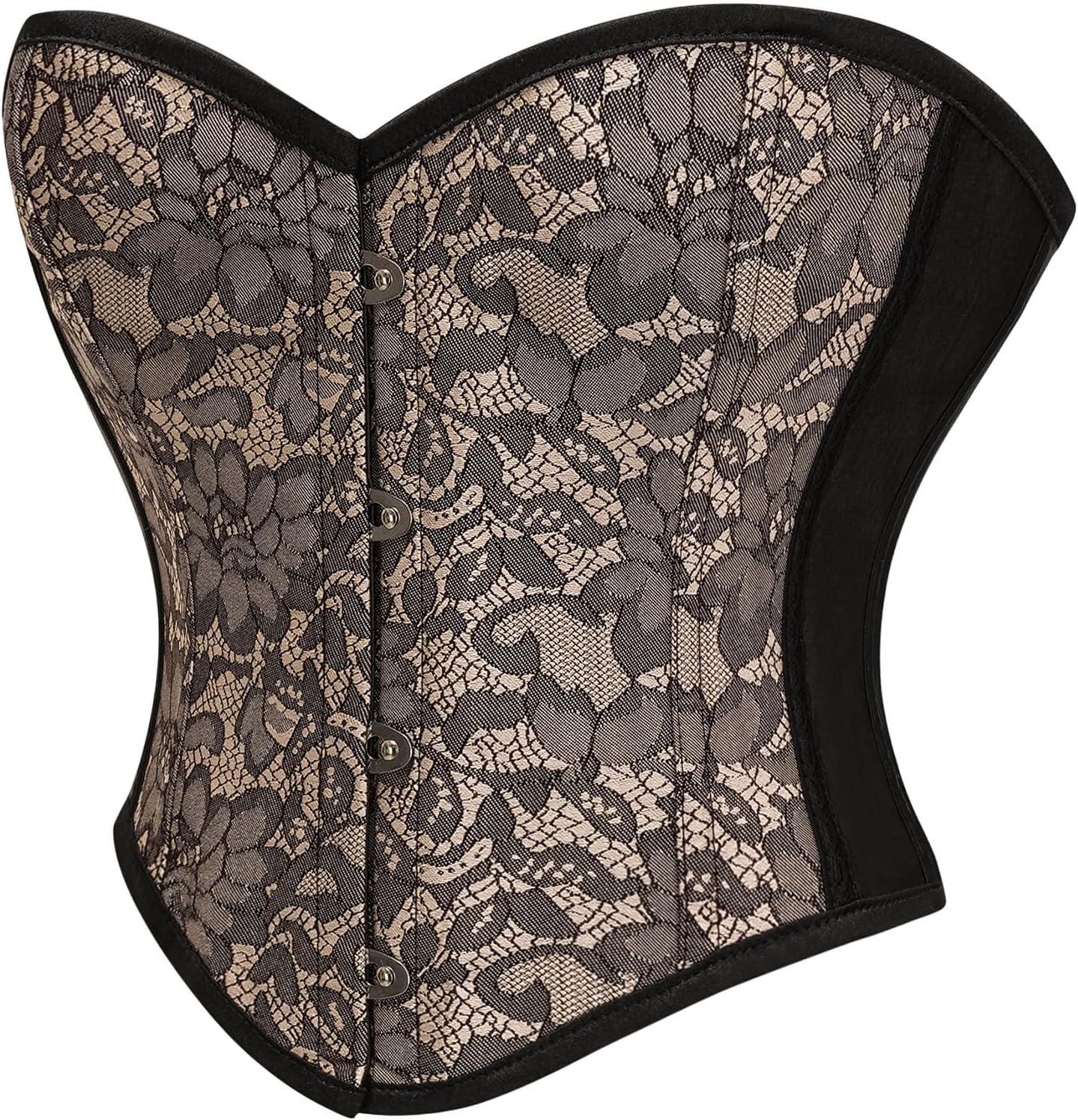 imageCharmian Womens Vintage Lace Up Boned Overbust Bustier Corset Top BodyshaperBlack