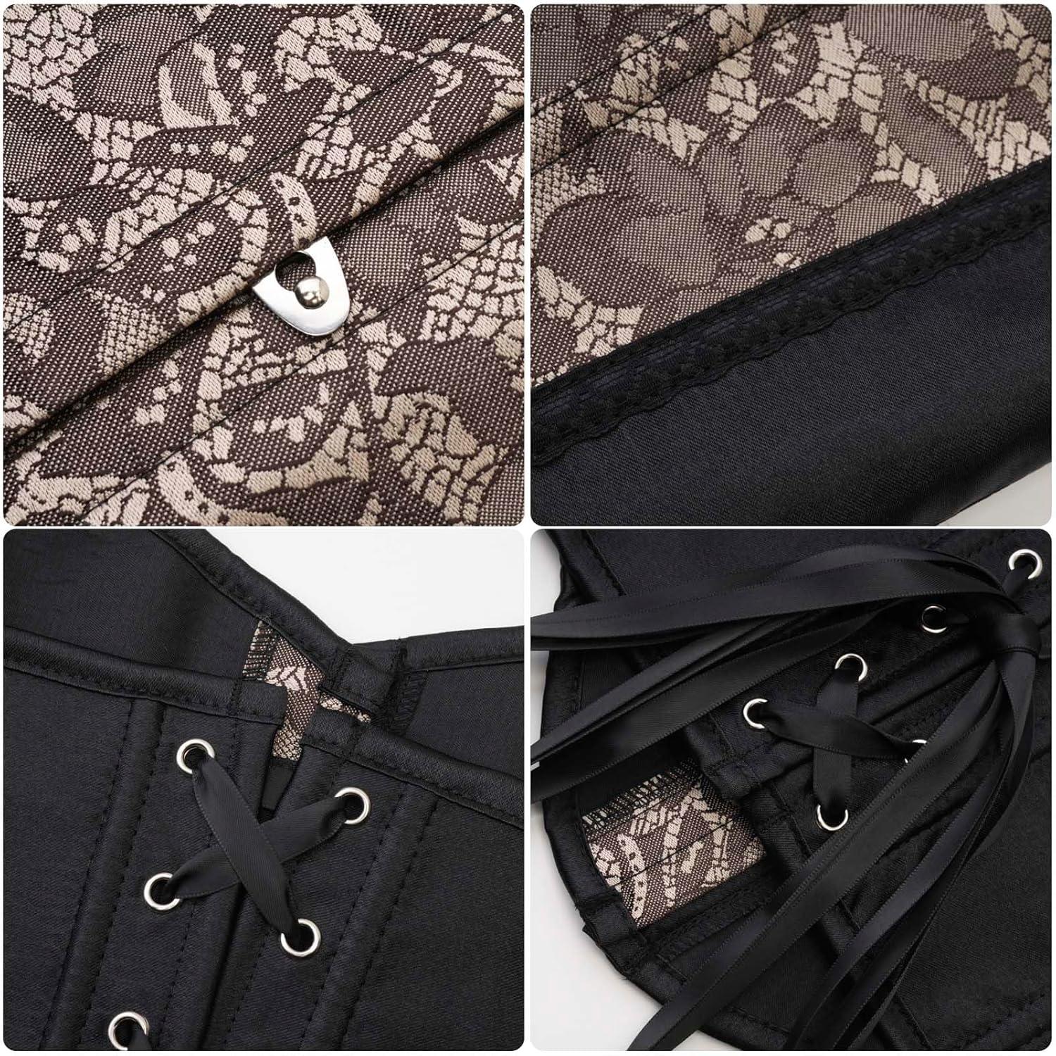 imageCharmian Womens Vintage Lace Up Boned Overbust Bustier Corset Top BodyshaperBlack