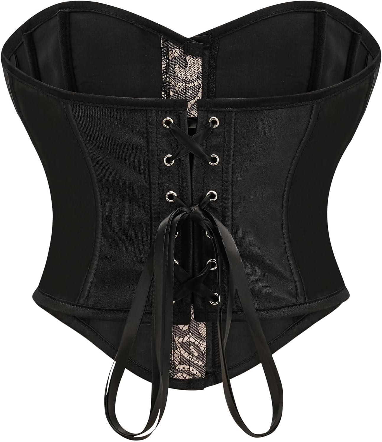 imageCharmian Womens Vintage Lace Up Boned Overbust Bustier Corset Top BodyshaperBlack