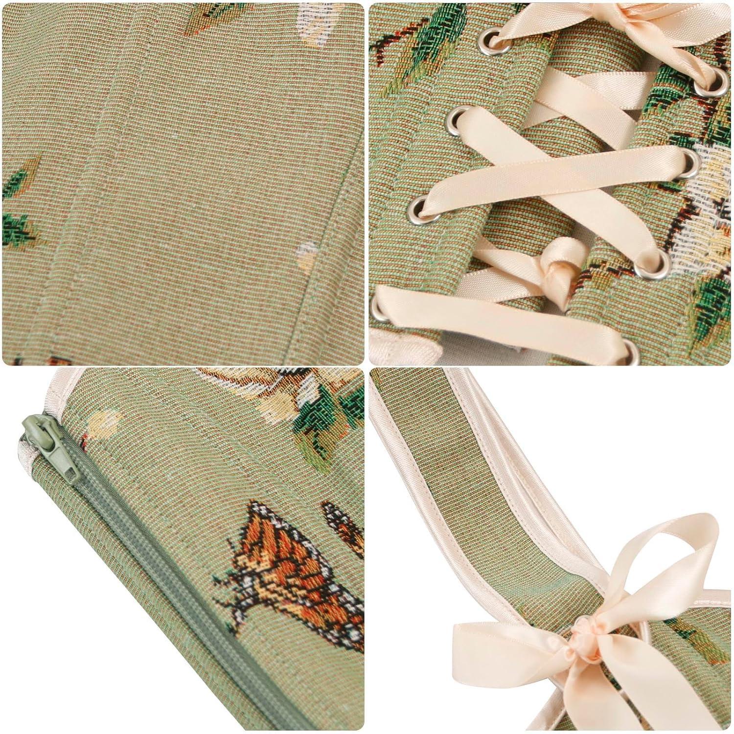 imageCharmian Womens Vintage Lace Up Overbust Push Up Bustier Corset Crop TopGreen