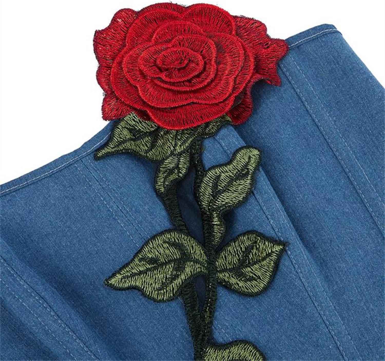 imageCharmian Womens Y2K Vintage Strapless Denim Corset Top with Rose EmbroideryBlue