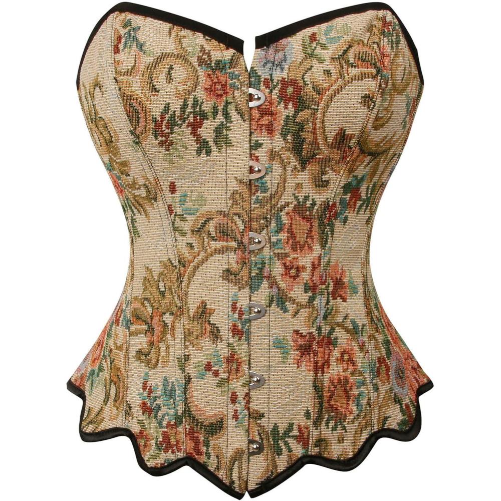 imageCharmian Womens Renaissance Retro Elegant Floral Lace Trim Overbust Corset TopMulticolored