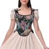 imageCharmian Womens Renaissance Floral Lace Up Bodice Corset Vest with ZipperBlack