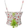 imageCharmian Womens Spaghetti Strap Boned Cherry Print Lace Up Corset Crop TopWhite
