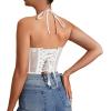 imageCharmian Womens Summer Halter VNeck Backless Lace Up Boned Bustier Corset TopWhite
