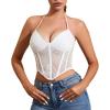 imageCharmian Womens Summer Halter VNeck Backless Lace Up Boned Bustier Corset TopWhite