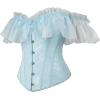 imageCharmian Womens Victorian Vintage Off Shoulder Ruffle Floral Lace Up Corset TopBlue