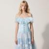 imageCharmian Womens Victorian Vintage Off Shoulder Ruffle Floral Lace Up Corset TopBlue