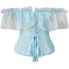 imageCharmian Womens Victorian Vintage Off Shoulder Ruffle Floral Lace Up Corset TopBlue