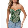 imageCharmian Womens Vintage Floral Print Lace Up Overbust Corset Bustier TopGreen