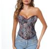 imageCharmian Womens Vintage Floral Print Lace Up Overbust Corset Bustier TopPurple