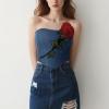 imageCharmian Womens Y2K Vintage Strapless Denim Corset Top with Rose EmbroideryBlue