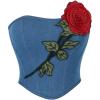 imageCharmian Womens Y2K Vintage Strapless Denim Corset Top with Rose EmbroideryBlue