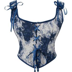 imageCharmian Womens Renaissance Floral Corset Top Bustier Bodice with ZipperBlue