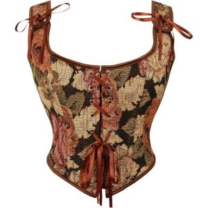 imageCharmian Womens Renaissance Floral Corset Top Bustier Bodice with ZipperBrown