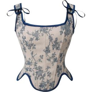 imageCharmian Womens Renaissance Floral Lace Up Bodice Corset Vest with ZipperBeige