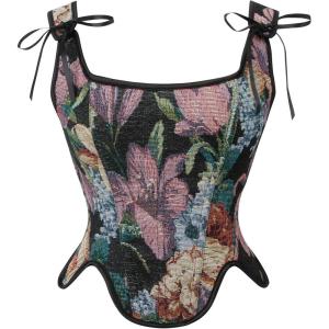 imageCharmian Womens Renaissance Floral Lace Up Bodice Corset Vest with ZipperBlack