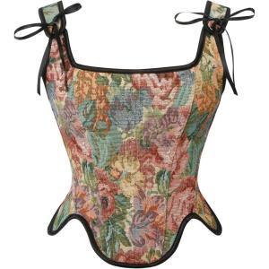 imageCharmian Womens Renaissance Floral Lace Up Bodice Corset Vest with ZipperGreen