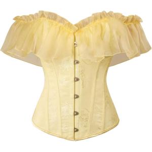 imageCharmian Womens Victorian Vintage Off Shoulder Ruffle Floral Lace Up Corset TopYellow