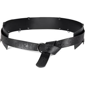 imageCharmian Mens Gothic Punk Medieval PU Leather Embossed O Ring Waist BeltBlack