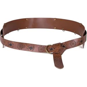 imageCharmian Mens Gothic Punk Medieval PU Leather Embossed O Ring Waist BeltBrown