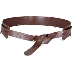 imageCharmian Mens Gothic Punk Medieval PU Leather Embossed O Ring Waist BeltDark Brown