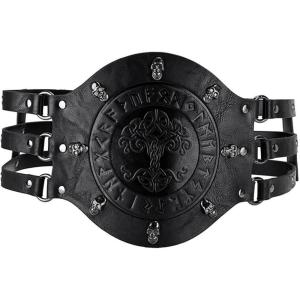 imageCharmian Mens Medieval Viking PU Leather Embossed Wide Waist Armor BeltBlack