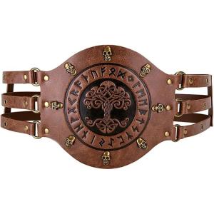 imageCharmian Mens Medieval Viking PU Leather Embossed Wide Waist Armor BeltBrown