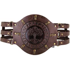 imageCharmian Mens Medieval Viking PU Leather Embossed Wide Waist Armor BeltDark Brown