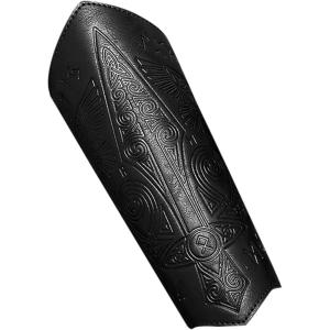 imageCharmian Mens Steampunk Medieval Faux Leather Embossed Wristband Arm BracerBlack