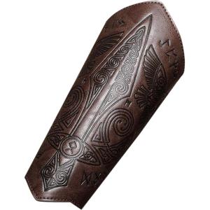 imageCharmian Mens Steampunk Medieval Faux Leather Embossed Wristband Arm BracerDark Brown