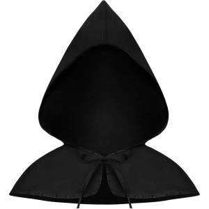 imageCharmian Unisex Gothic Medieval Wicca Cosplay Short Hooded Cape with TiesBlack