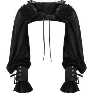 imageCharmian Womens Gothic Victorian Ruffled Trim Sheer Long Sleeve Bolero ShrugBlack