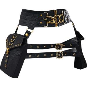 imageCharmian Womens Steampunk Gothic Accessory PU Leather Hip Pouch Waist Belt BagBlack