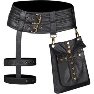 imageCharmian Womens Steampunk Leather Waist and Thigh Belt with Detachable PouchBlack