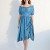 imageCharmian Womens Renaissance Medieval Off Shoulder Ruffle Sleeve Midi DressLight Blue