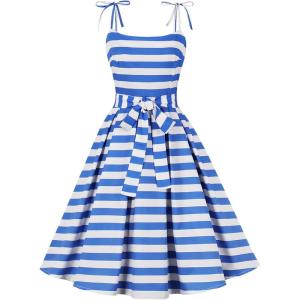 imageCharmian Womens 1950s Vintage ALine Bowknot Spaghetti Strap Rockabilly DressBlue