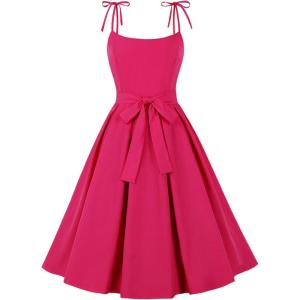 imageCharmian Womens 1950s Vintage ALine Bowknot Spaghetti Strap Rockabilly DressFuchsia