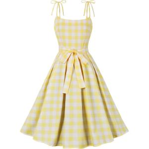 imageCharmian Womens 1950s Vintage ALine Bowknot Spaghetti Strap Rockabilly DressYellow