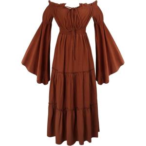 imageCharmian Womens Renaissance Medieval Off Shoulder Long Sleeve Peasant DressBrown