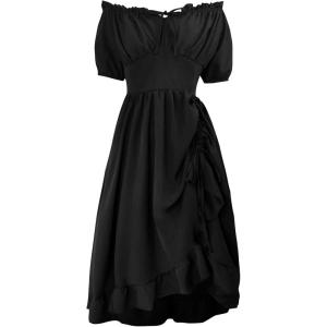 imageCharmian Womens Renaissance Medieval Off Shoulder Ruffle Sleeve Midi DressBlack