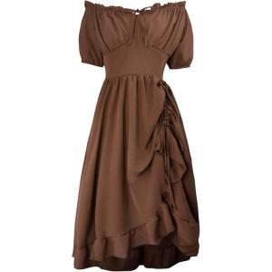 imageCharmian Womens Renaissance Medieval Off Shoulder Ruffle Sleeve Midi DressBrown