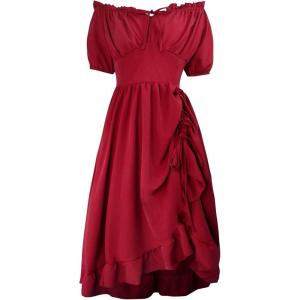 imageCharmian Womens Renaissance Medieval Off Shoulder Ruffle Sleeve Midi DressRed