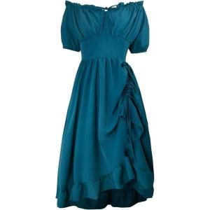 imageCharmian Womens Renaissance Medieval Off Shoulder Ruffle Sleeve Midi DressSky Blue
