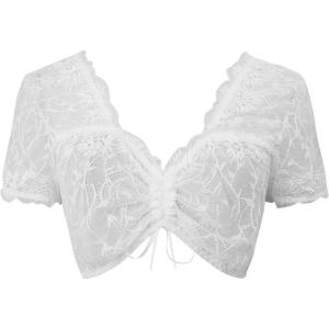 imageCharmian Womens Vintage Deep V Neck Lace Short Sleeve Shirt Blouse Crop TopWhite