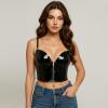 imageCharmian Womens Spaghetti Straps PU Leather Bustier Crop TopBlackzipperupgrade