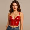 imageCharmian Womens Spaghetti Straps PU Leather Bustier Crop TopRedzipperupgrade